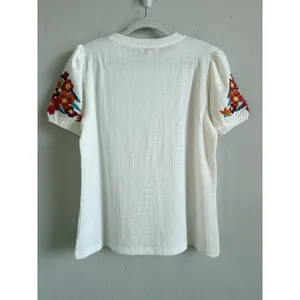 Jess Lea Top Women's Large‎ White Sand Embroidered Puff Sleeve Peasant Blouse thumbnail 3