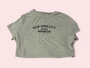 SHEIN Gray 'New York City Brooklyn' Cropped Tee thumbnail 1