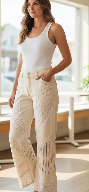 POL Med. Cream Floral Wide Leg Pants thumbnail 1
