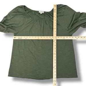 Loft Slub Jersey Knit Scoop Neck‎ Peasant Tee Shirt Olive Green Large thumbnail 11