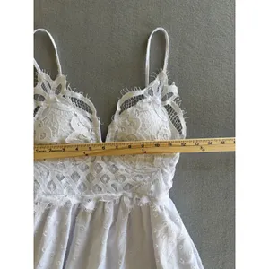 rue21 Dress Small White Lace‎ Swiss Dot Tiered Ruffle Mini Boho Coquette thumbnail 7