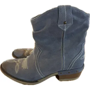 Sundance‎ Womens Western Ankle Boots Blue Suede Embroidered Side Zip 7.5 thumbnail 6