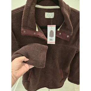 T.S. Women's S Burgundy Teddy Fleece 1/4 Snap Pullover Sweatshirt NWT MSRP $64 thumbnail 7