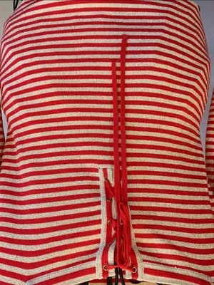 🚨🚨🚨BOGOHO🚨🚨🚨Boston Proper Striped Lace-Up Top - Red & Gold Shimmer-M thumbnail 3