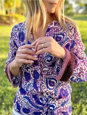 NWT! Zara Purple and White Paisley Button-Front Blouse Size S thumbnail 2