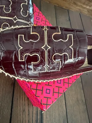 Tory Burch Burgundy Croc-Embossed Logo Espadrilles thumbnail 11