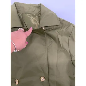 Army Green Double Breasted Trench Coat Longline Jacket H9B641 Size M thumbnail 3