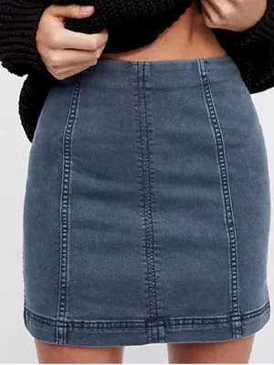 Free People Modern Fem Westminster Blue Denim Mini Skirt Coastal Cowgirl Classic thumbnail 5