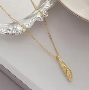 925 Sterling Silver Gold Diamond Leaf Necklace Pendant, 18k Gold Plated thumbnail 8