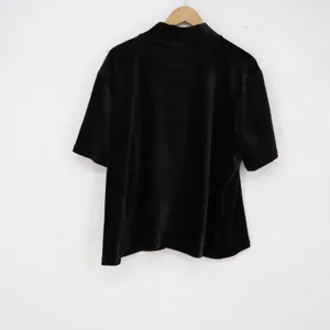 Denim & Co. Top Womens 2X Mock Neck Black Velour Short Sleeve Excellent thumbnail 3