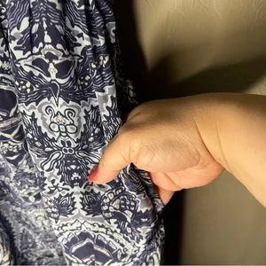 Sundance Sky Navy/White Flutter Sleeve Tiered Ruffle Boho Viscose‎ Dress thumbnail 6
