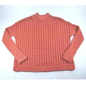Free People Womens Burnt Orange Open Knit Cable Mock Neck Pullover Sweater thumbnail 2
