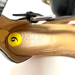 Franco Sarto‎ size 9 black strappy low heel kitten heel sandals zip up rear thumbnail 7