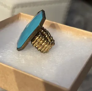 Turquoise Rectangular Statement Adjustable Ring Blue thumbnail 6