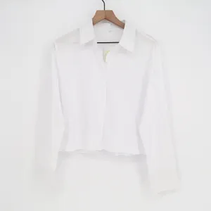 White Cropped Long Sleeve Button Up Shirt Collared Cotton Rayon Blend Large thumbnail 2