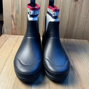 Tretorn Women’s Lia‎ Navy Short Rain Boots with Red White Blue Logo Sock size 7 thumbnail 2