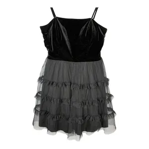Trixxi Mini Dress Womens Large Black Velvet‎ Tulle Tiered Goth Cocktail Party thumbnail 4