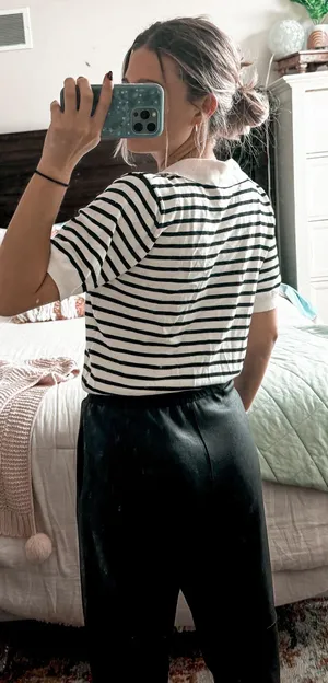 Boutique Black And White Striped Collared Top thumbnail 3
