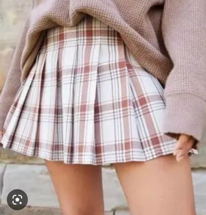 Plaid Pleated Mini Skirt White / Burgundy XS thumbnail 1