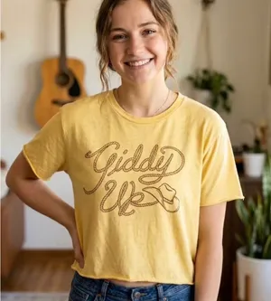 American Highway Yellow “Giddy Up” Western Graphic Cropped Tee thumbnail 1