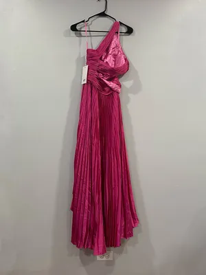 Mac Duggal 49837 Fuchsia Pink One Shoulder Pleated Charmeuse Gown with Slit sz 0 thumbnail 6