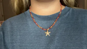 Handmade beaded necklace with starfish pendant thumbnail 1