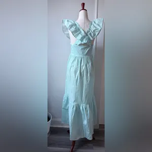 Mott50 Light Blue Ruffle V neck Maxi Size Medium Cotton Blend Dress thumbnail 2