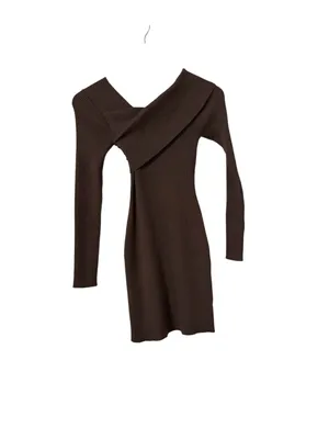 REVOLVE x SUPERDOWN Ysabel Off Shoulder Brown Ribbed Long Sleeve Mini Dress thumbnail 4