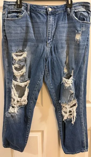 KanCan Distressed Mom Fit Blue Boot Cut Jeans thumbnail 1
