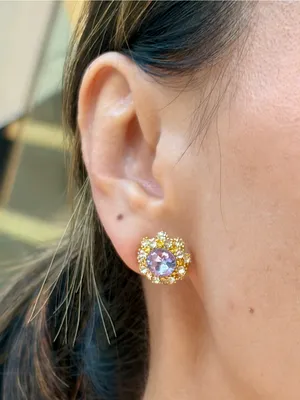 New S925 Silver Post Purple Round Crystal Sunflower Stud Earrings thumbnail 7