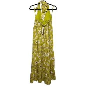 NWT BAND OF THE FREE Keahi Lime and Cream Floral Halter Maxi‎ Dress - small thumbnail 3