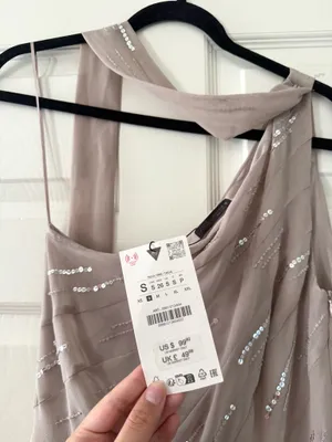 BNWT Zara Stone Grey Sequin Beaded Foulard Scarf Mini Dress thumbnail 12