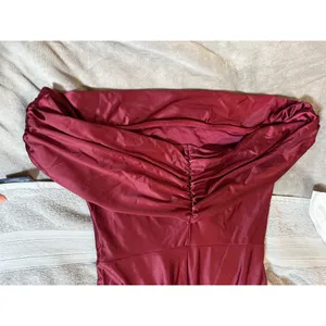 NWOT OYS Medium Maroon Red Elegant Off Shoulder High Split Bodycon Maxi‎ Dress thumbnail 7
