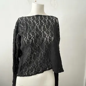 Womens Dark Romantic Sheer Lace Top L Black Long Sleeve Grunge Witchy Goth Punk thumbnail 2