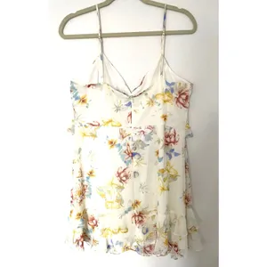 Lulus Sip of Chardonnay Cream Floral Print Ruffled Mini Dress Strappy Lined XL thumbnail 4