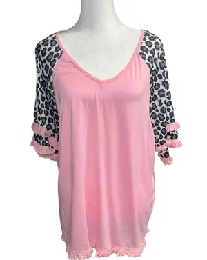 Cellabie Pink Leopard Sleeve Women's Top Size XL thumbnail 2
