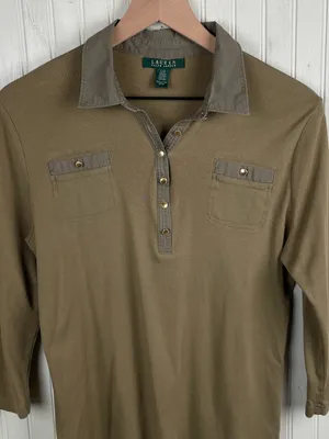 Vintage Lauren Ralph Lauren Collared Henley Knit Top Size Large Cotton Preppy thumbnail 3
