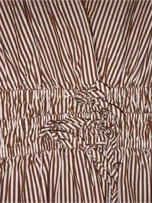 Nicole Miller Brown White Striped V-Neck Tiered Romper Dress Cap Sleeve Smocked thumbnail 7