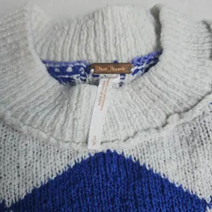 Free People Argyle Knit Sweater Blue Red Purple Diamond Pullover Small OB1255551 thumbnail 3