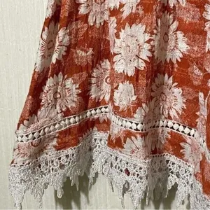 Love Culture Blouse Orange White Floral Laced Trim Size Large thumbnail 5