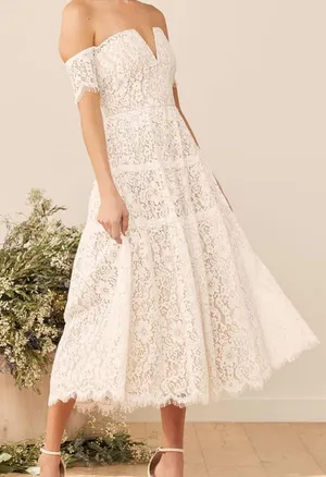 Lulus White Lace Off Shoulder Midi Dress thumbnail 1