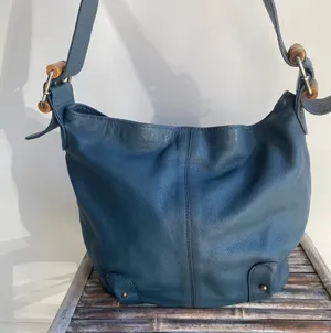 Stone Mountain Osprey blue leather bucket bag shoulder bag bamboo buckles Fall thumbnail 1