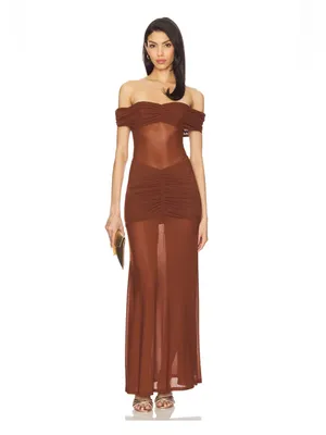Runaway The Label Meila Maxi Dress in Espresso thumbnail 4