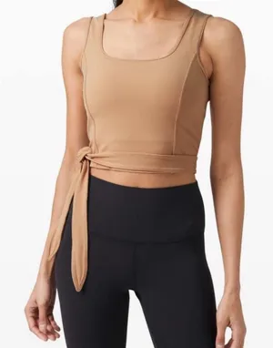 Lululemon Get Centered‎ Crop Tank Tie Waist in Beech Wood Beige Tan Nude Size 8 thumbnail 1