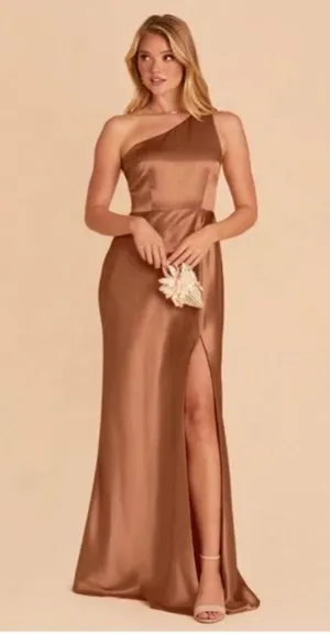 BIRDY GREY Kira copper satin 1 shoulder bridesmaid bridal maxi dress NWOT Medium thumbnail 1