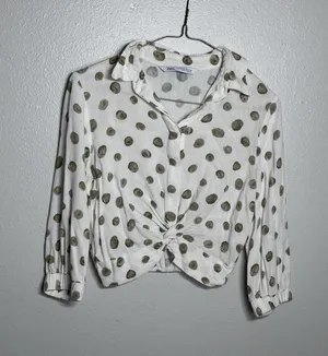 Zara Women 3/4 Sleeve White Dotted‎ Blouse Twisted Cropped Top size XS thumbnail 1