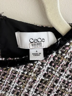 CeCe Tweed Shift Dress with Patch Pockets, Black/Pink/Gold/White, Size 4 thumbnail 8