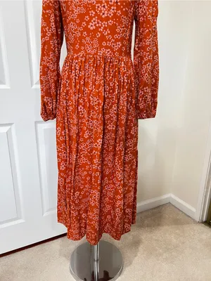 Susina Floral Smocked Bodice & Tiered Midi Dress Orange Burnt Orange Size Large thumbnail 11