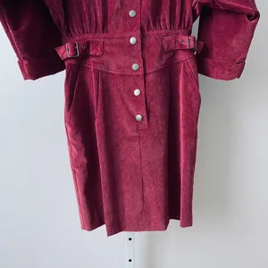 Rebecca Minkoff Western Cowgirl Western Corduroy Belted Mini Dress M Burgundy thumbnail 3