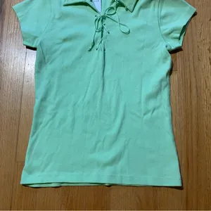 Gap 2003 Retro Collared Shirt String Closure Light Green Women's Medium thumbnail 12
